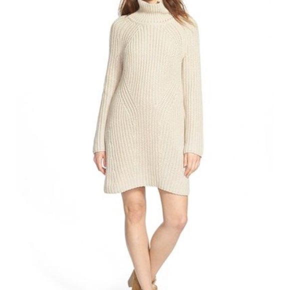 cream turtleneck sweater dress